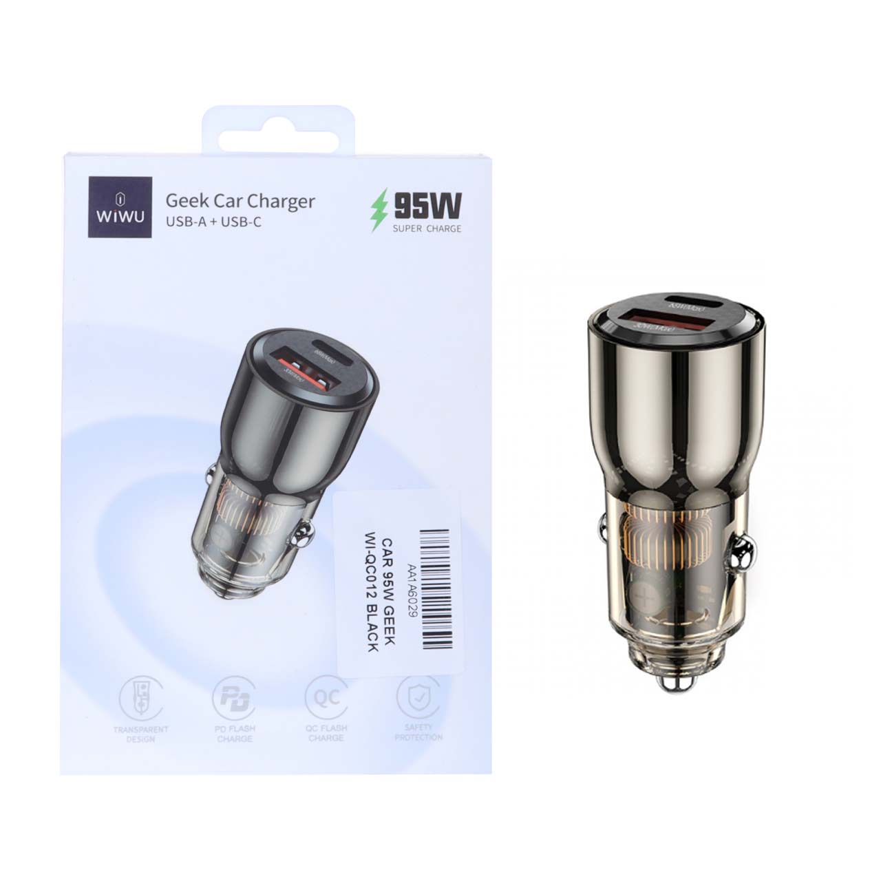 شارژر فندکی فست و PD دو پورت Wiwu مدل WI-QC012 95W