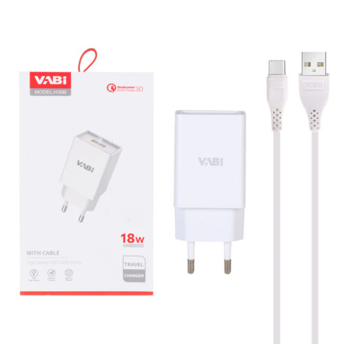 شارژر دیواری فست تک پورت VABI مدل H39B 18W به همراه کابل شارژ Type-C شارژر دیواری فست تک پورت VABI مدل H39B 18W به همراه کابل شارژ Type-C